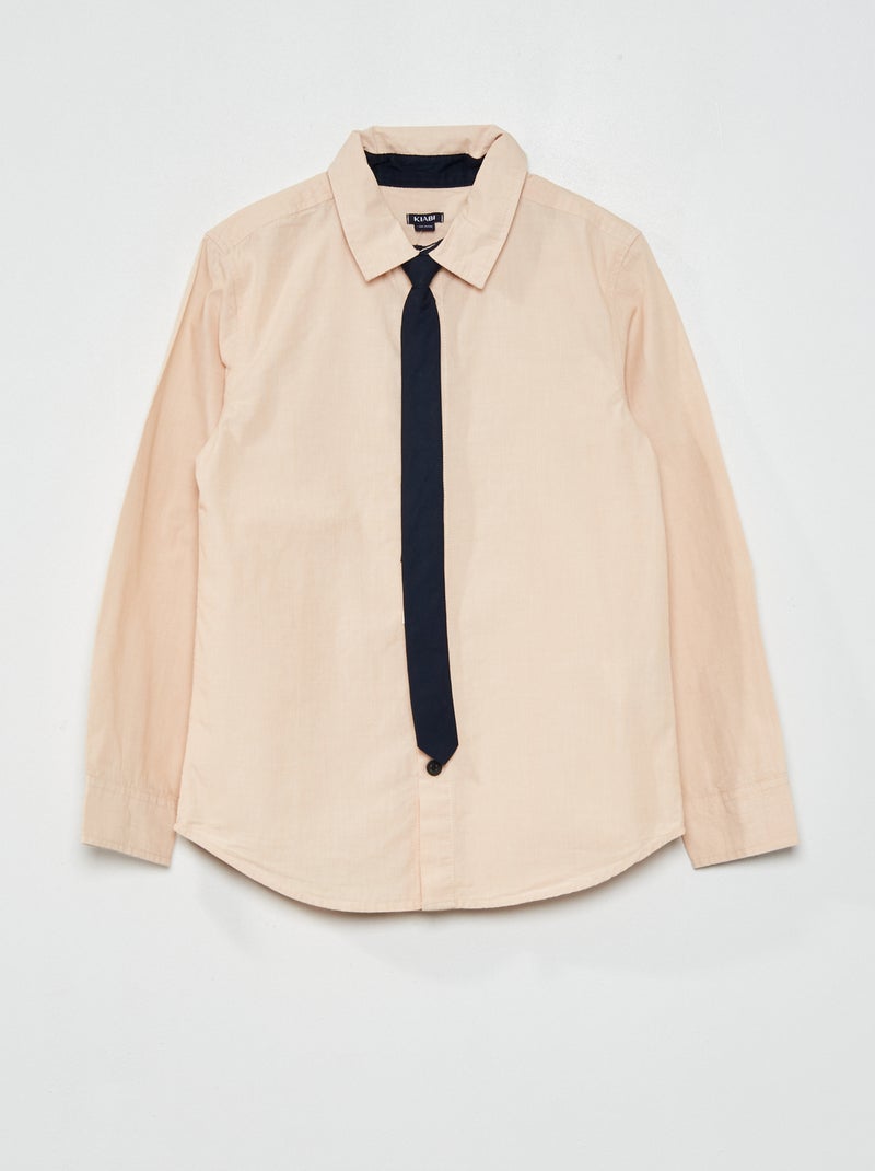 Conjunto camisa de algodão + gravata BEGE - Kiabi
