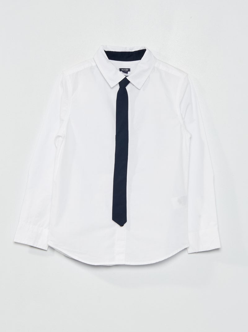 Conjunto camisa de algodão + gravata Branco - Kiabi