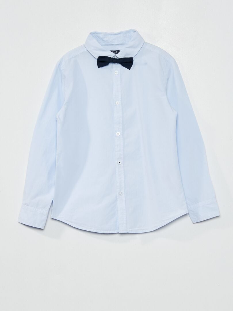 Conjunto camisa de algodão + laço Azul Acinzentado - Kiabi