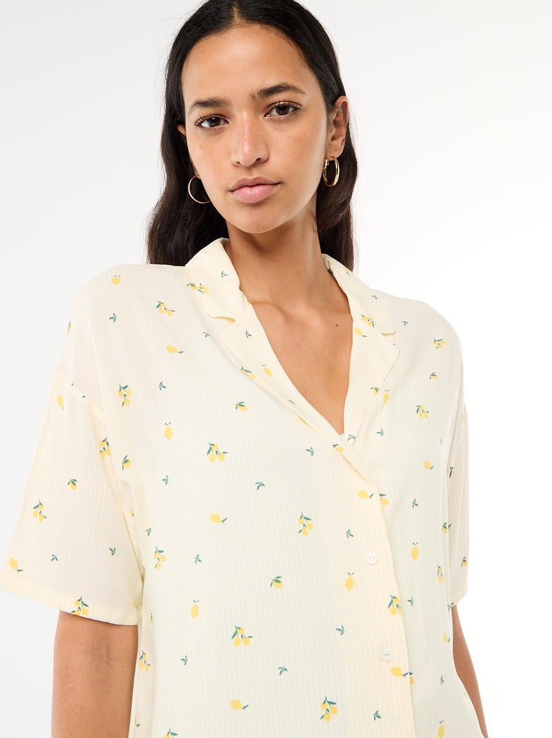 Conjunto camisa de noite às riscas Amarelo - Kiabi