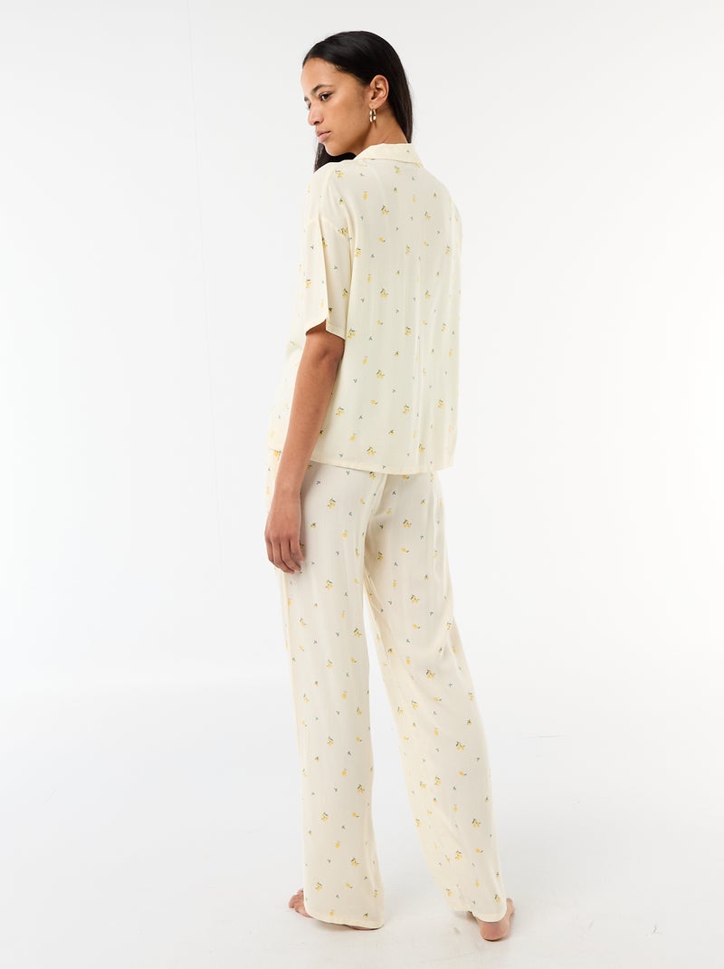 Conjunto camisa de noite às riscas Amarelo - Kiabi