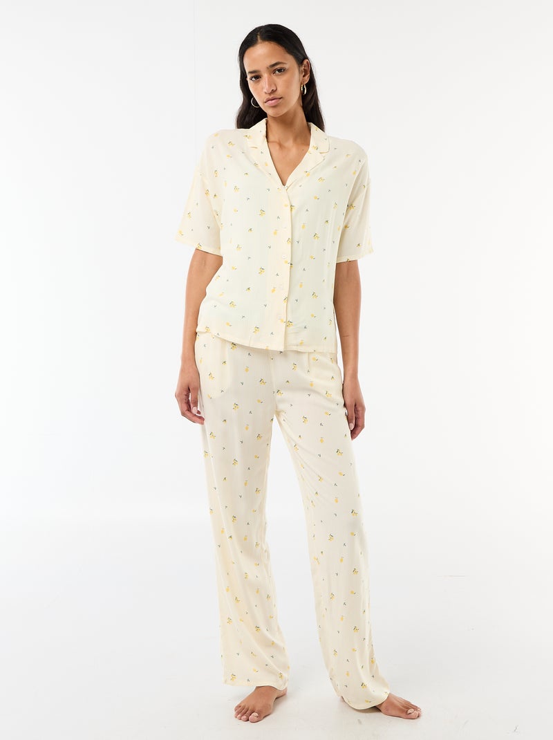 Conjunto camisa de noite às riscas Amarelo - Kiabi