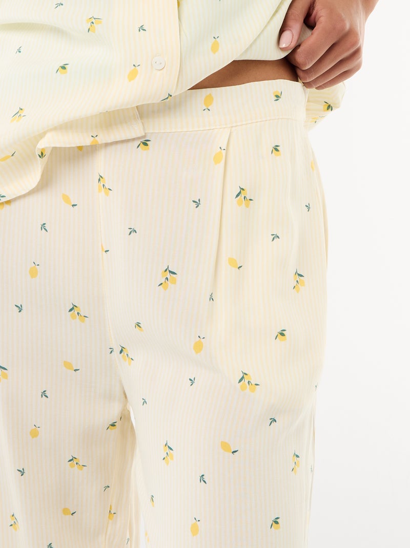 Conjunto camisa de noite às riscas Amarelo - Kiabi