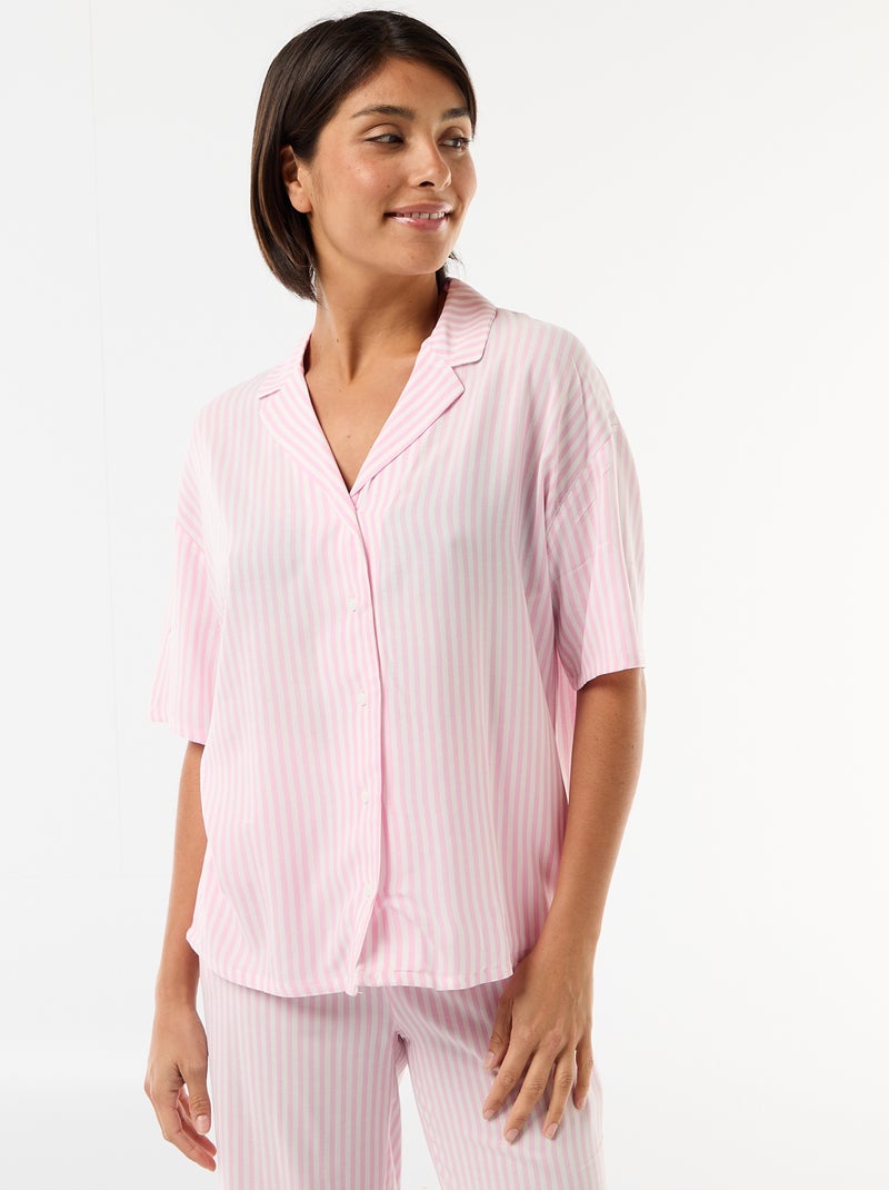 Conjunto camisa de noite às riscas Rosa - Kiabi