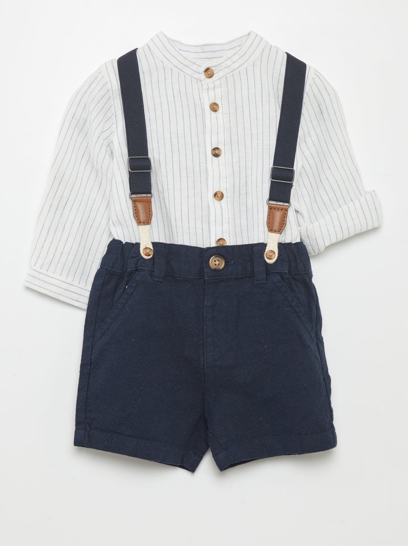 Conjunto camisa e calças com alças  - 2 peças AZUL - Kiabi
