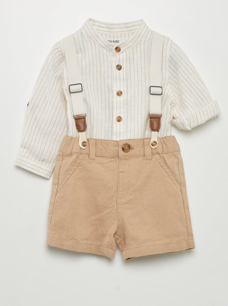 Conjunto camisa e calças com alças  - 2 peças BEGE - Kiabi