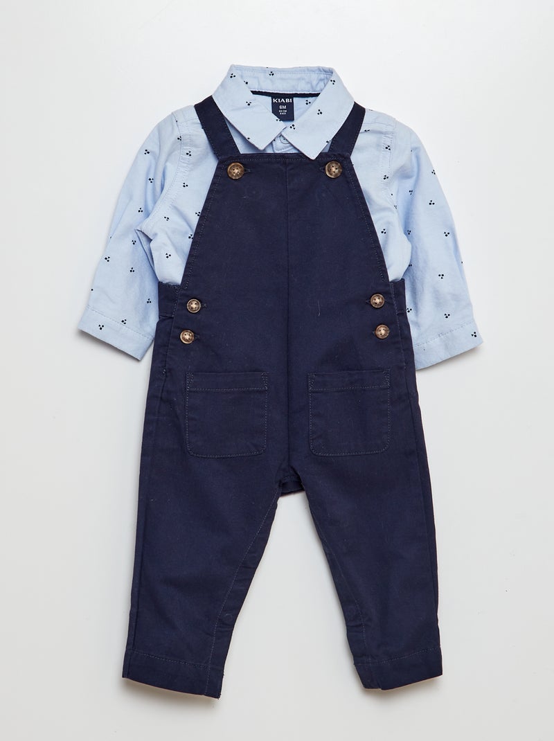 Conjunto camisa em oxford + jardineiras de sarja - 2 peças AZUL - Kiabi