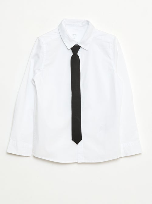 Conjunto Camisa + Gravata em popelina com velcro - 2 peças - Kiabi