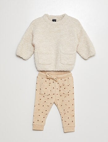 Conjunto camisola + calças de malha peluche - 2 peças