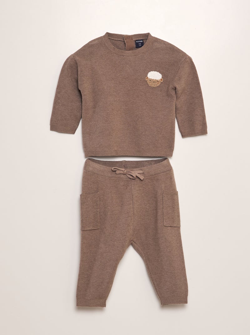 Conjunto camisola + calças em malha - 2 peças BEGE - Kiabi