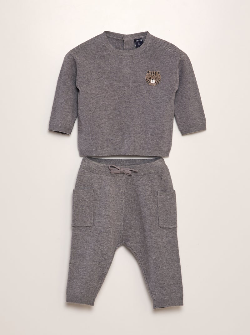 Conjunto camisola + calças em malha - 2 peças CINZA - Kiabi