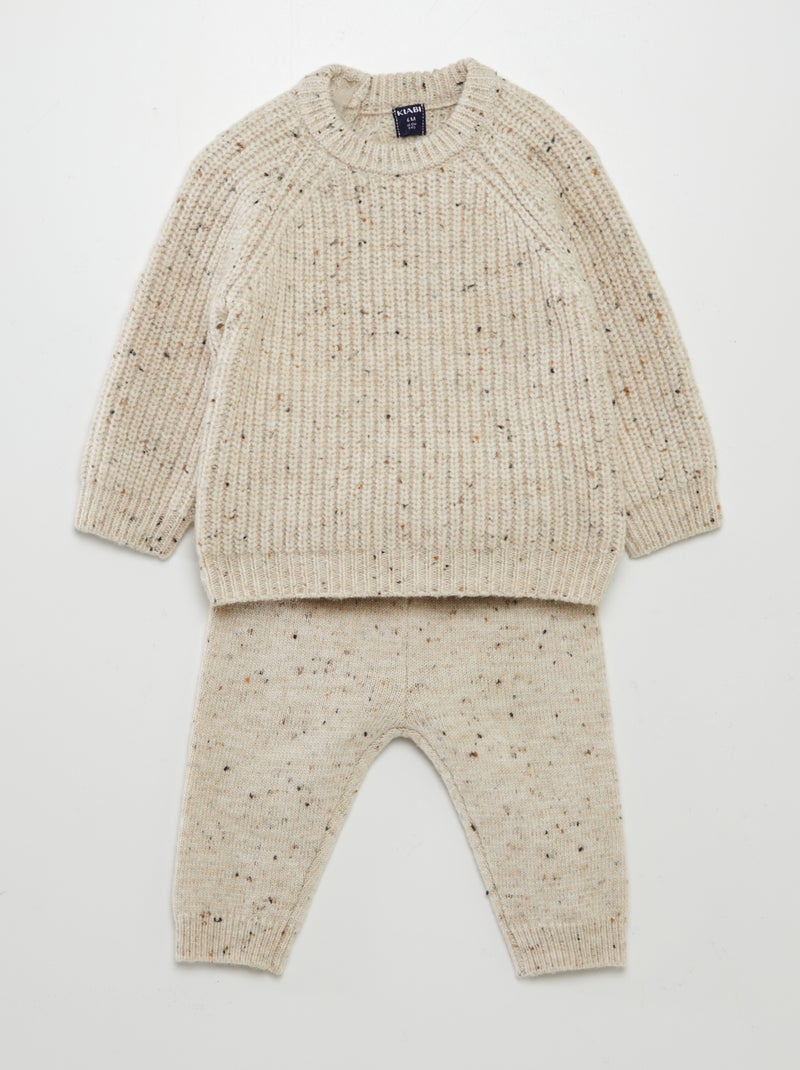 Conjunto camisola + calças em malha jacquard  - 2 peças BEGE - Kiabi