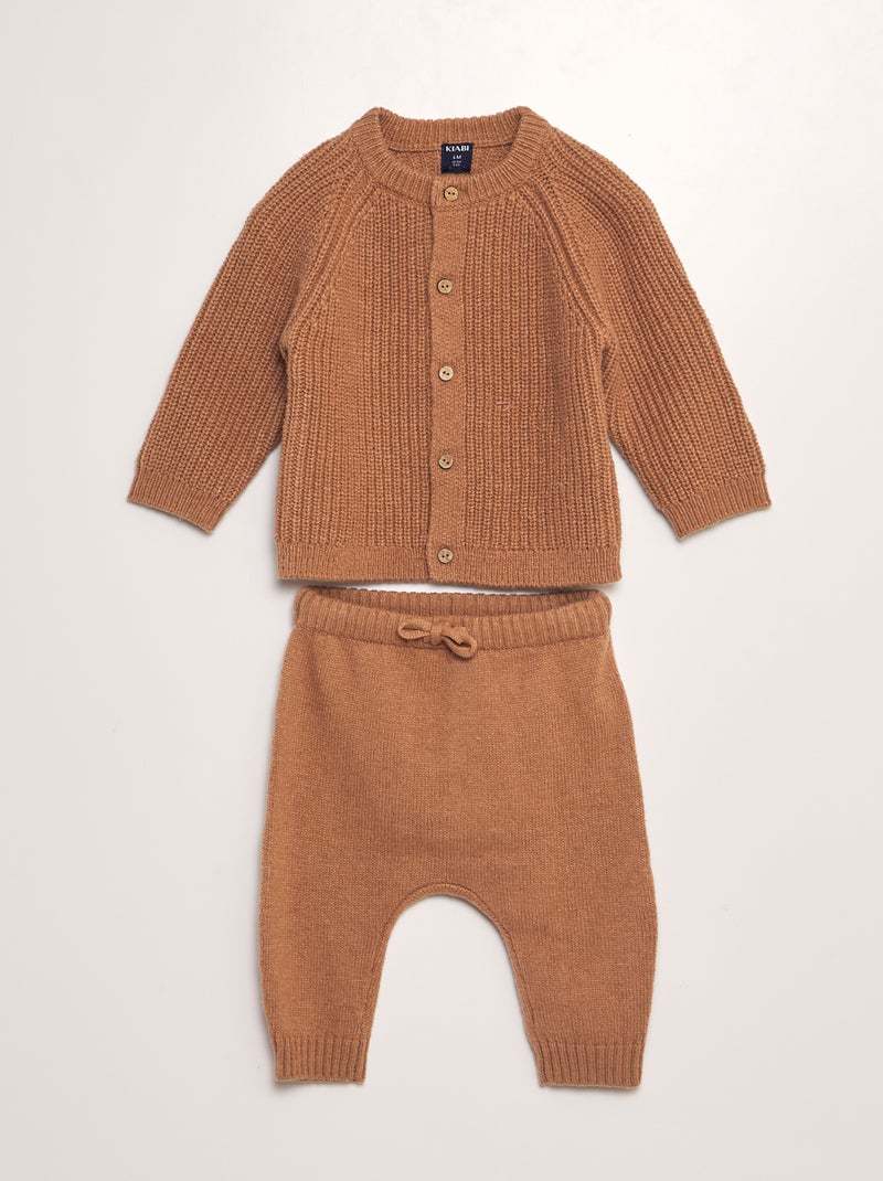 Conjunto Camisola + Calças em tricô - 2 peças CASTANHO - Kiabi