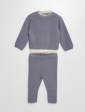 Conjunto camisola com bordados + leggings - 2 peças