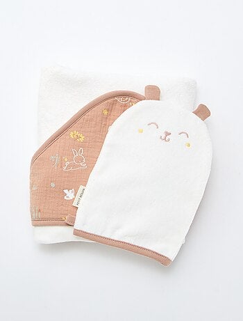 Conjunto capa de banho + luva 'Petit Béguin'