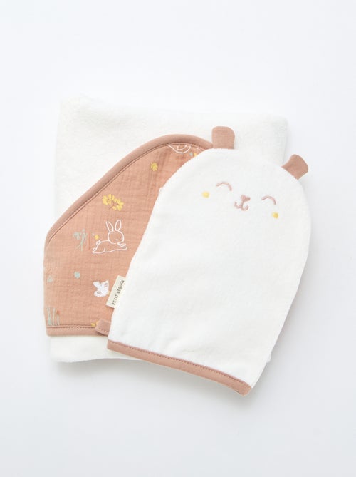 Conjunto capa de banho + luva 'Petit Béguin' - Kiabi