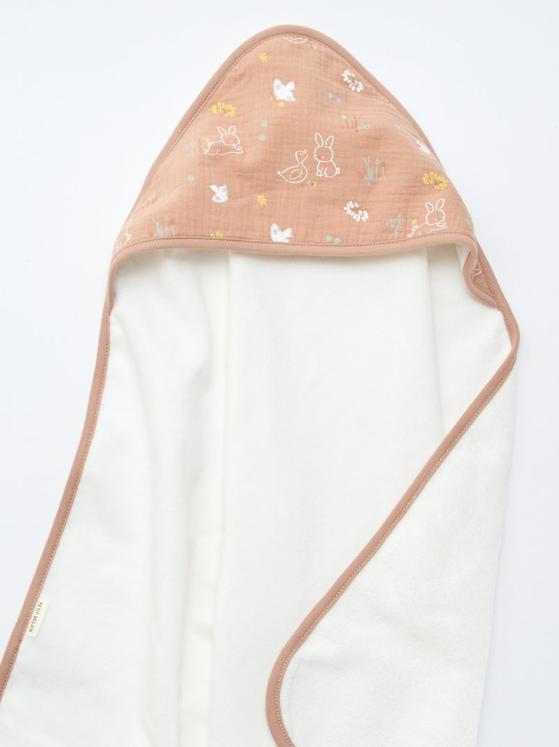 Conjunto capa de banho + luva 'Petit Béguin' Branco - Kiabi