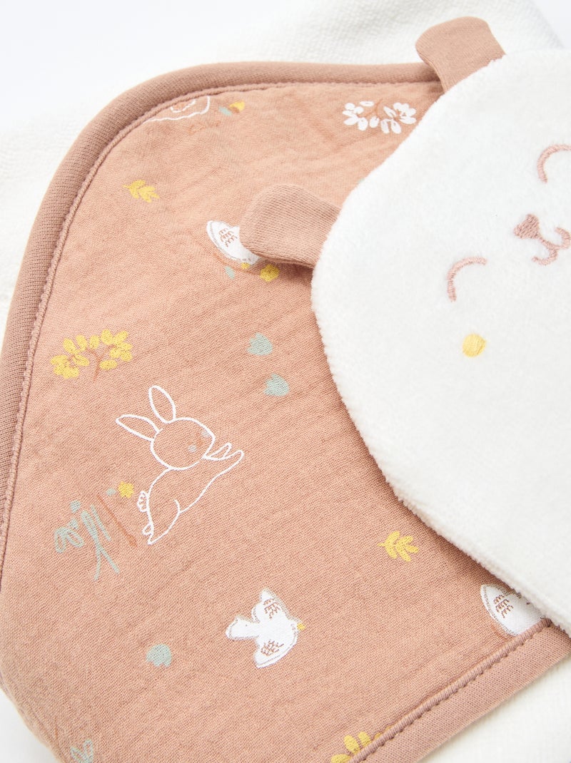 Conjunto capa de banho + luva 'Petit Béguin' Branco - Kiabi
