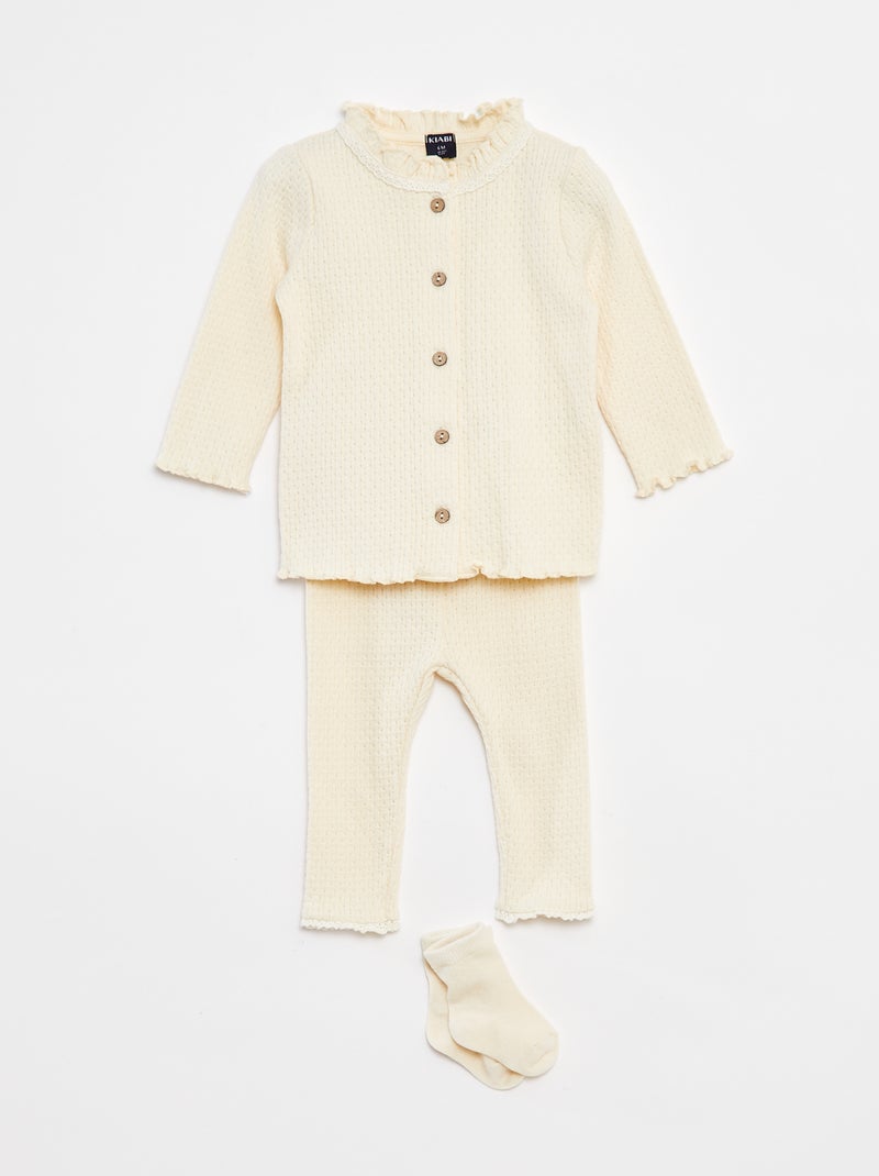 Conjunto casaco + calças + meias - 3 peças Branco - Kiabi