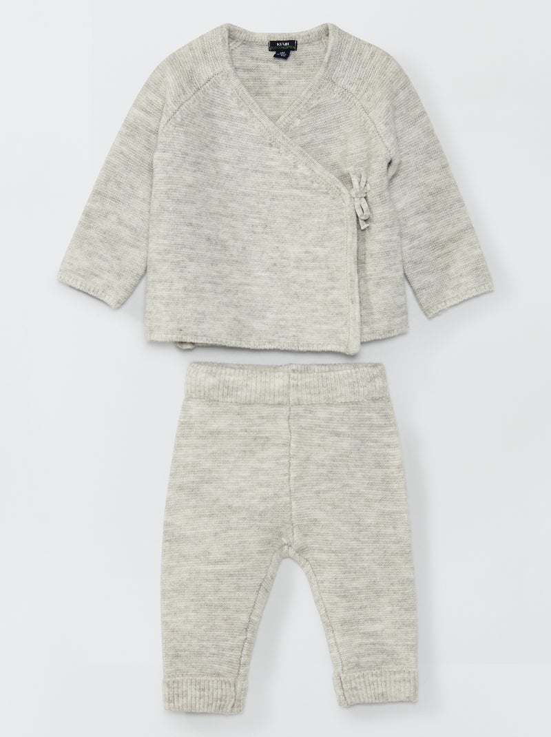 Conjunto casaco cruzado + calças tricot CINZA - Kiabi
