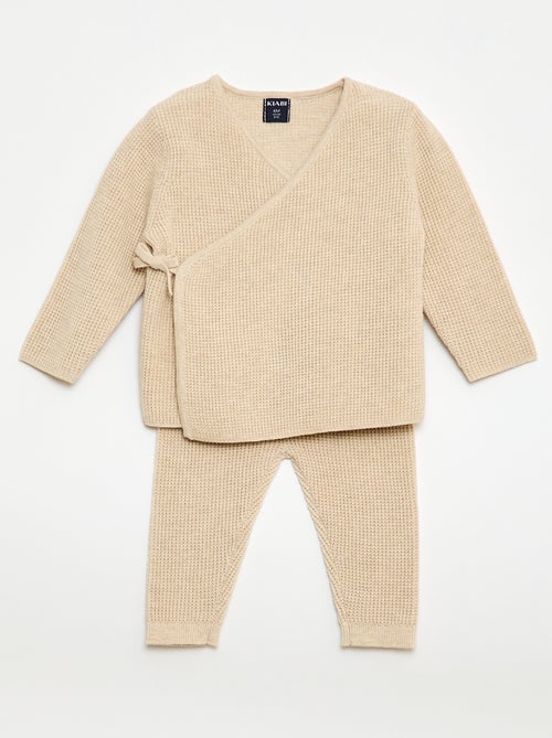Conjunto casaco de amarrar + leggings em malha - 2 peças - Kiabi