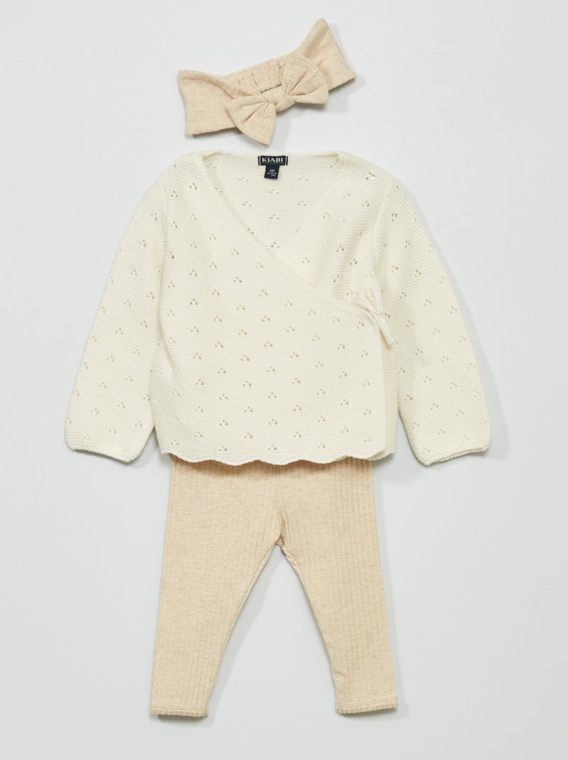 Conjunto casaco + leggings + bandolete - 3 peças Branco - Kiabi