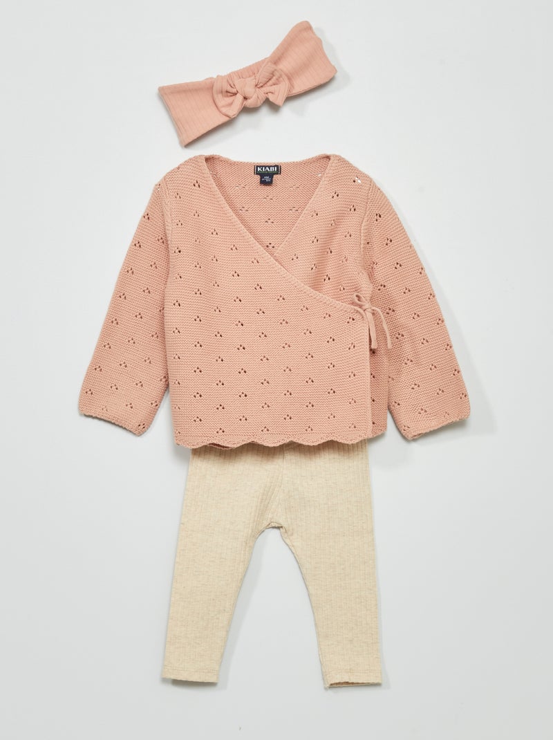 Conjunto casaco + leggings + bandolete - 3 peças ROSA - Kiabi
