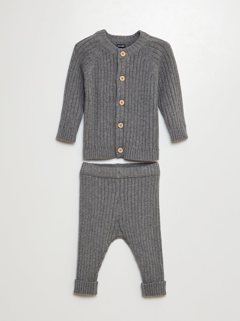 Conjunto casaco + leggings nervuradas - 2 peças CINZA - Kiabi