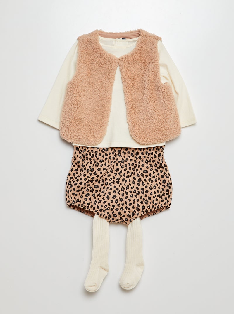 Conjunto casaco + t-shirt + calções + collants - 4 unidades BEGE - Kiabi