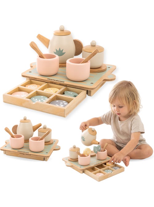 Conjunto cha madeira infantil 22x16cm tabuleiro gaveta 18 pcs mamabrum - Kiabi