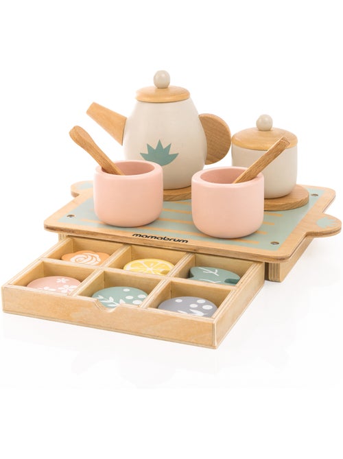 Conjunto cha madeira infantil 22x16cm tabuleiro gaveta 18 pcs mamabrum - Kiabi
