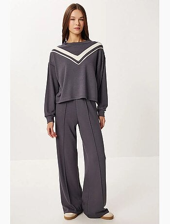 Conjunto co-ord canelado color block com calças de perna larga istanbul