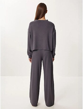 Conjunto co-ord canelado color block com calças de perna larga istanbul