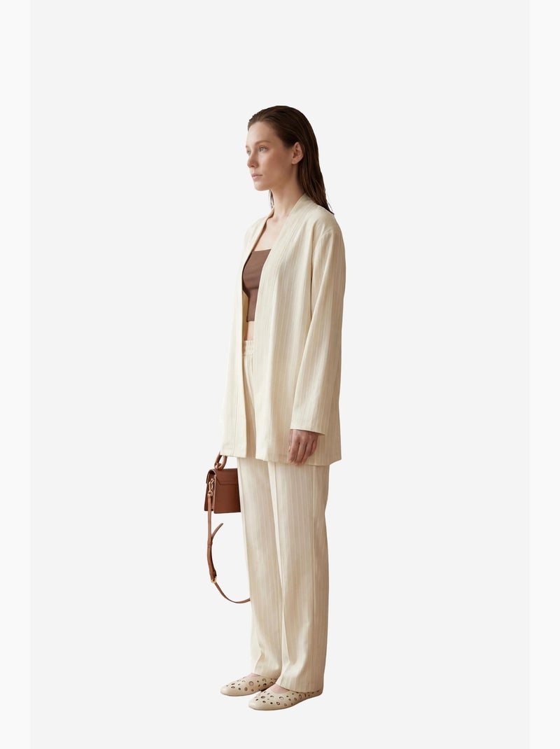 Conjunto co-ord de duas peças às riscas com colarinho aberto my fashion Bege-argila - Kiabi