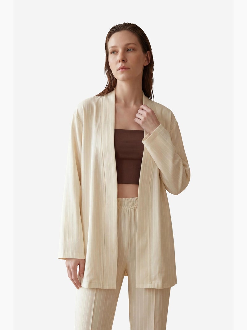 Conjunto co-ord de duas peças às riscas com colarinho aberto my fashion Bege-argila - Kiabi