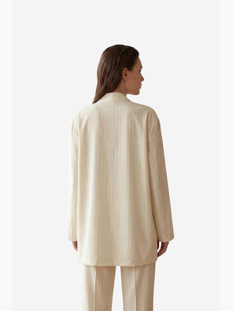 Conjunto co-ord de duas peças às riscas com colarinho aberto my fashion Bege-argila - Kiabi