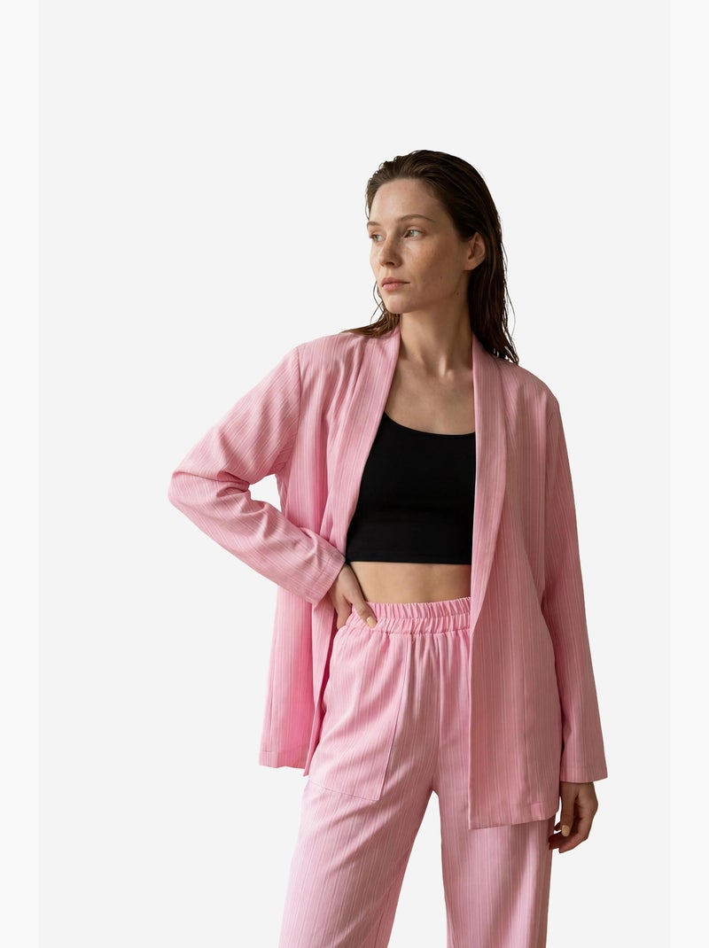 Conjunto co-ord de duas peças às riscas com colarinho aberto my fashion Rosa doce - Kiabi