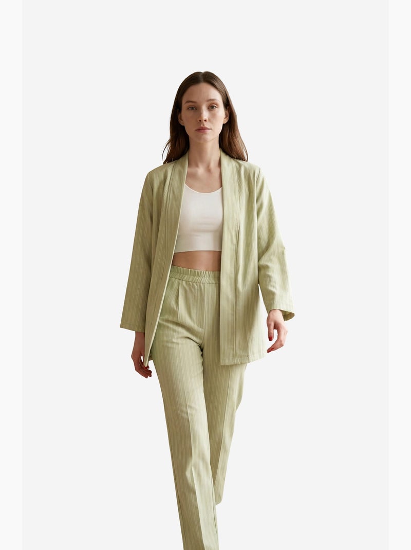 Conjunto co-ord de duas peças às riscas com colarinho aberto my fashion Verde pastel - Kiabi