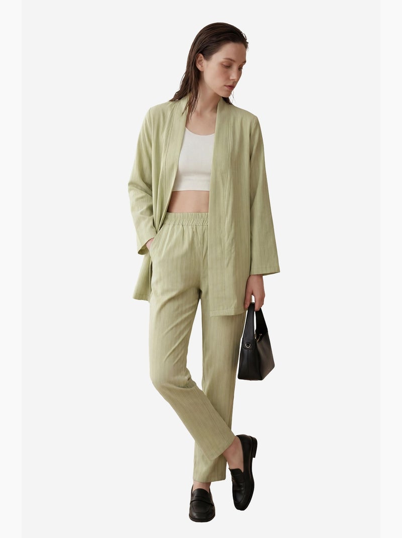 Conjunto co-ord de duas peças às riscas com colarinho aberto my fashion Verde pastel - Kiabi