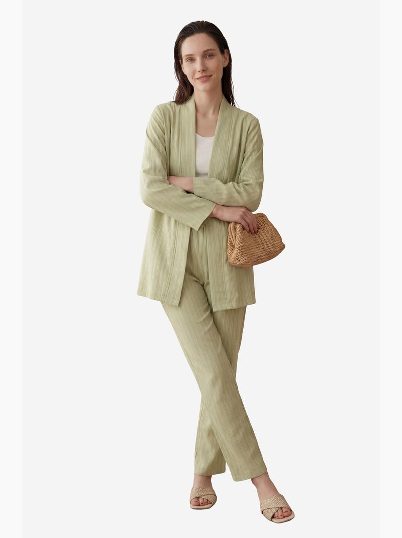 Conjunto co-ord de duas peças às riscas com colarinho aberto my fashion Verde pastel - Kiabi