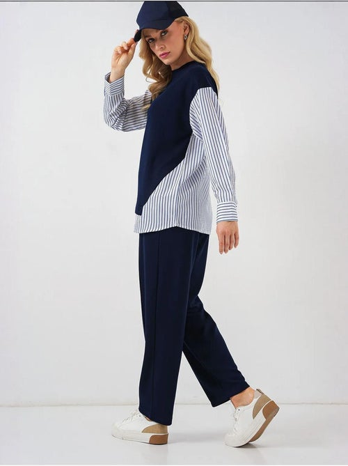 Conjunto co-ord de duas peças às riscas comprido com decote redondo bdart - Kiabi Conjunto co-ord de duas peças às riscas comprido com decote redondo bdart - Kiabi