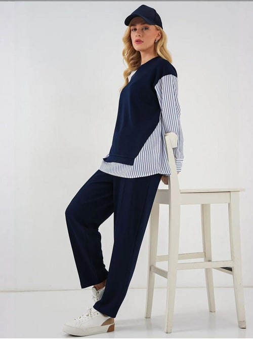 Conjunto co-ord de duas peças às riscas comprido com decote redondo bdart - Kiabi Conjunto co-ord de duas peças às riscas comprido com decote redondo bdart - Kiabi