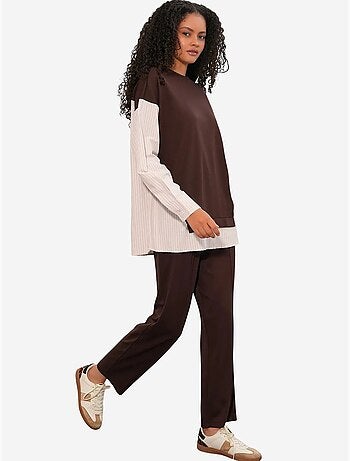 Conjunto co-ord de duas peças às riscas comprido com decote redondo bdart