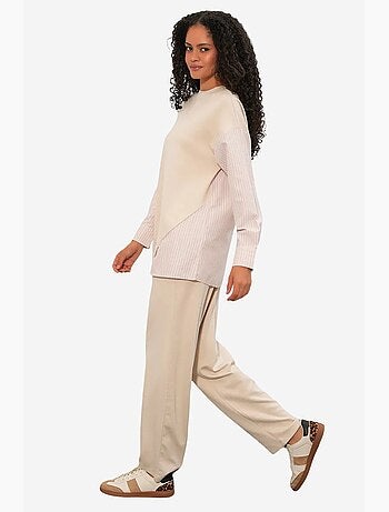 Conjunto co-ord de duas peças às riscas comprido com decote redondo bdart