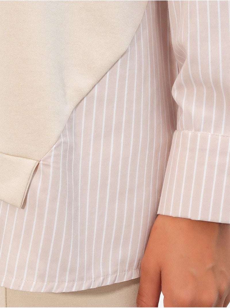 Conjunto co-ord de duas peças às riscas comprido com decote redondo bdart Creme - Kiabi