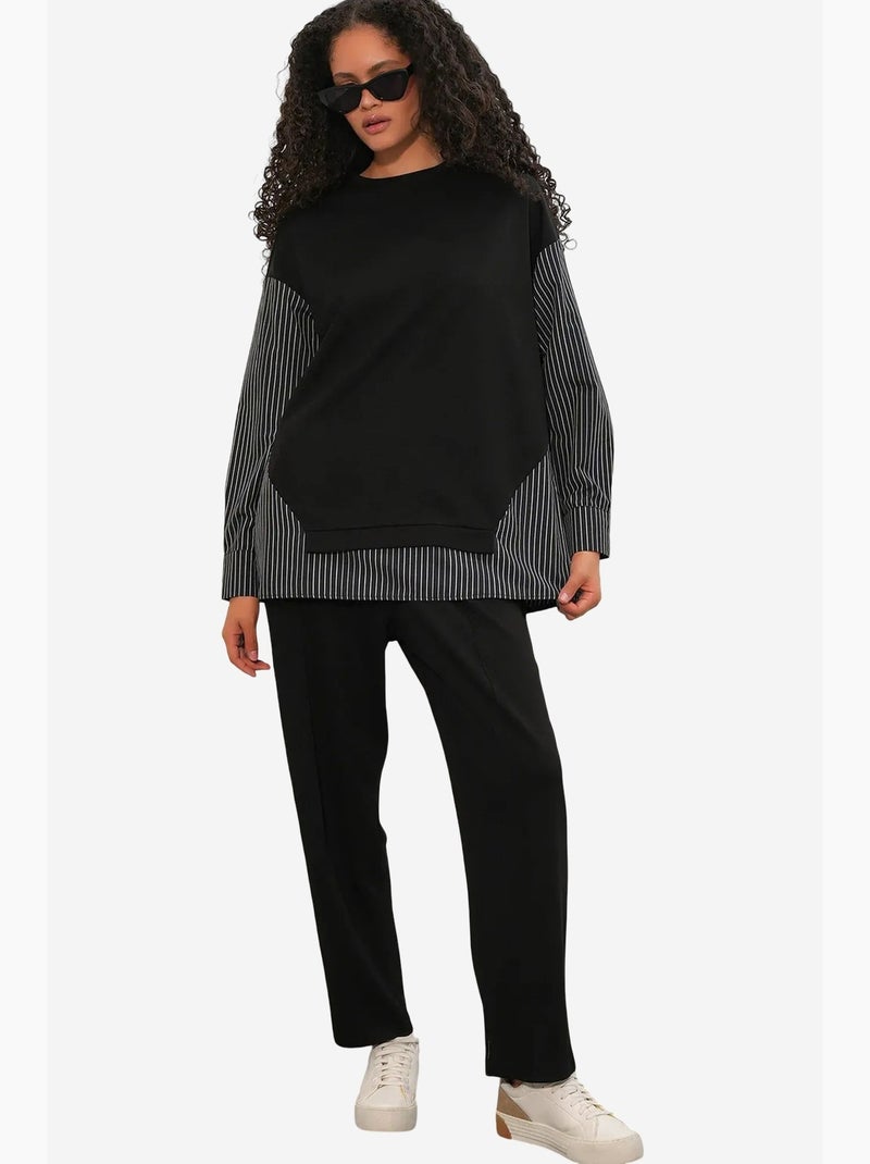 Conjunto co-ord de duas peças às riscas comprido com decote redondo bdart Preto - Kiabi