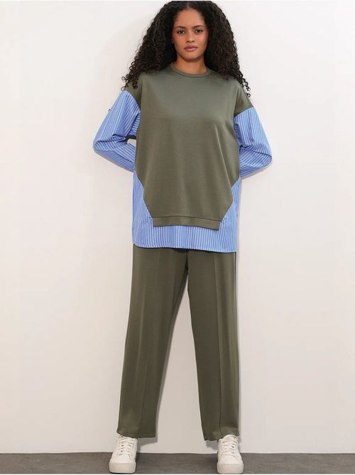 Conjunto co-ord de duas peças às riscas comprido com decote redondo bdart - Kiabi Conjunto co-ord de duas peças às riscas comprido com decote redondo bdart - Kiabi