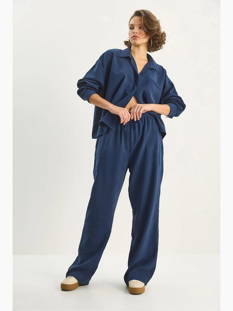 Conjunto co-ord de duas peças camisa-calças lucci Azul-marinho - Kiabi