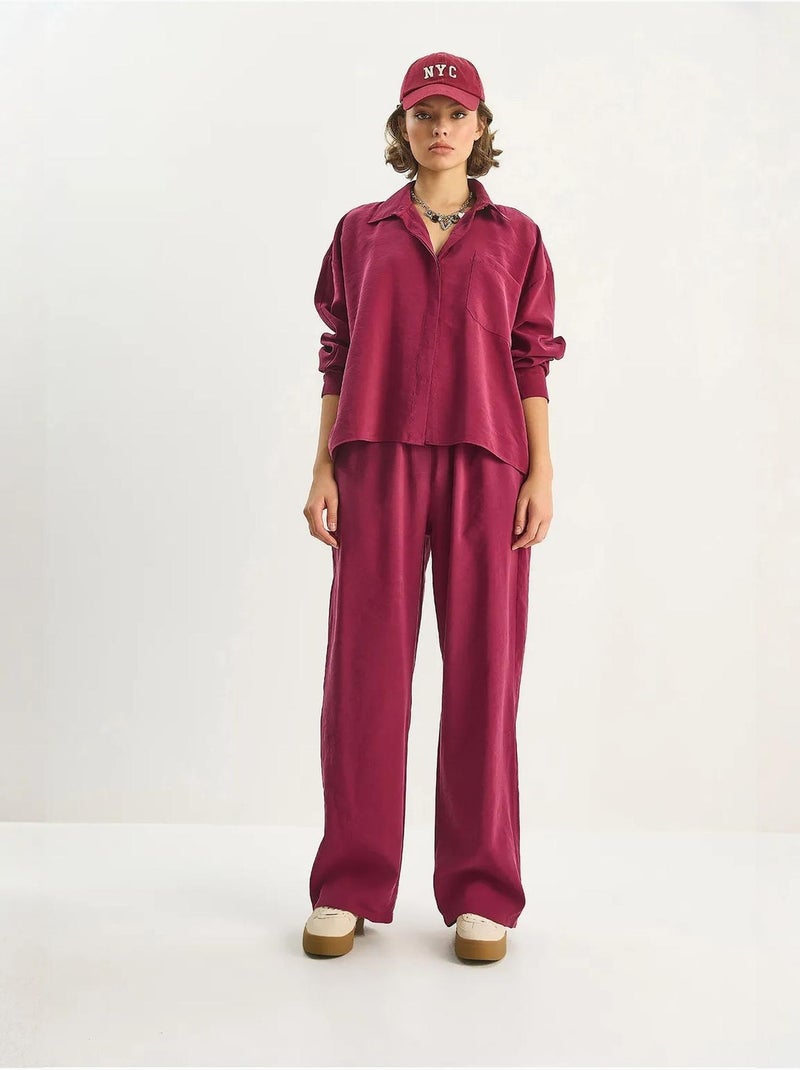 Conjunto co-ord de duas peças camisa-calças lucci Vermelho bordô - Kiabi