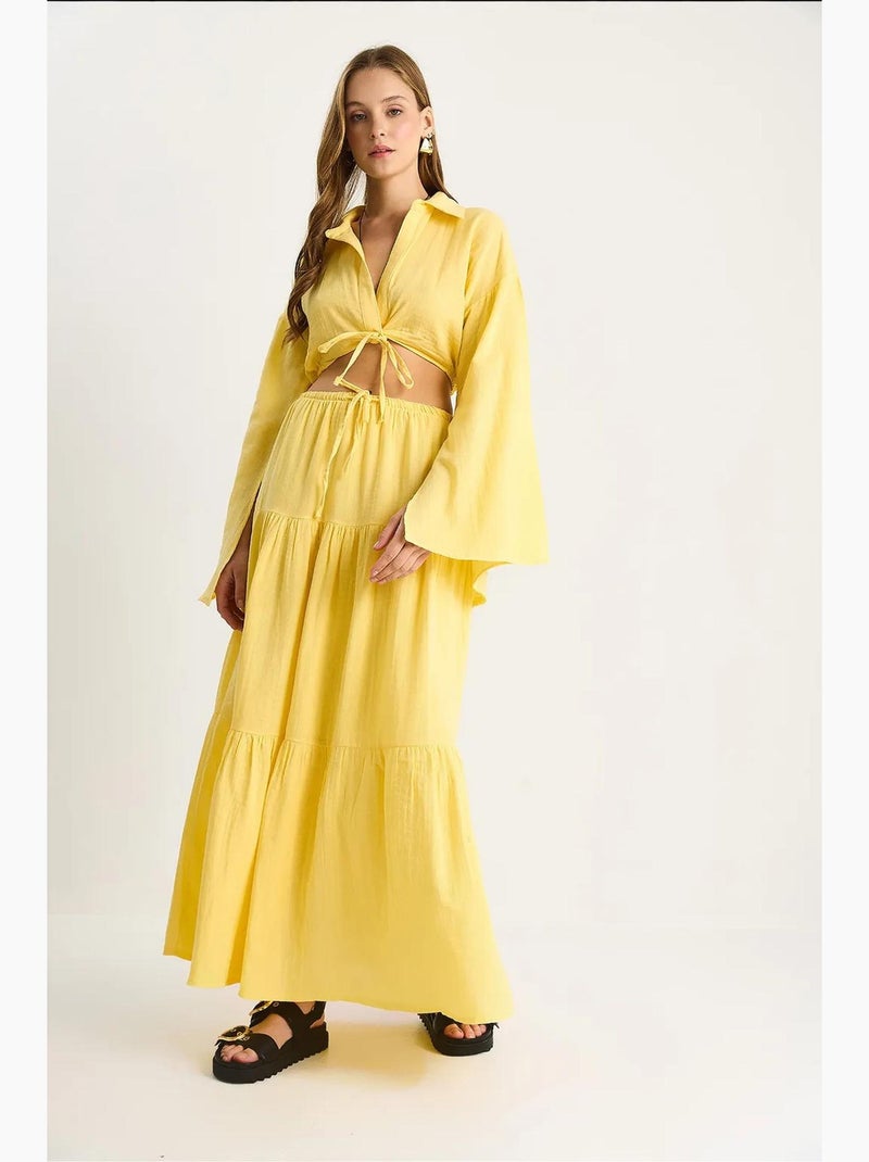 Conjunto co-ord de duas peças com camisa e saia com folhos lucci Âmbar - Kiabi